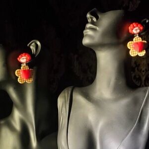 Red Heart & Floral Drop Earrings - Women Jewelry